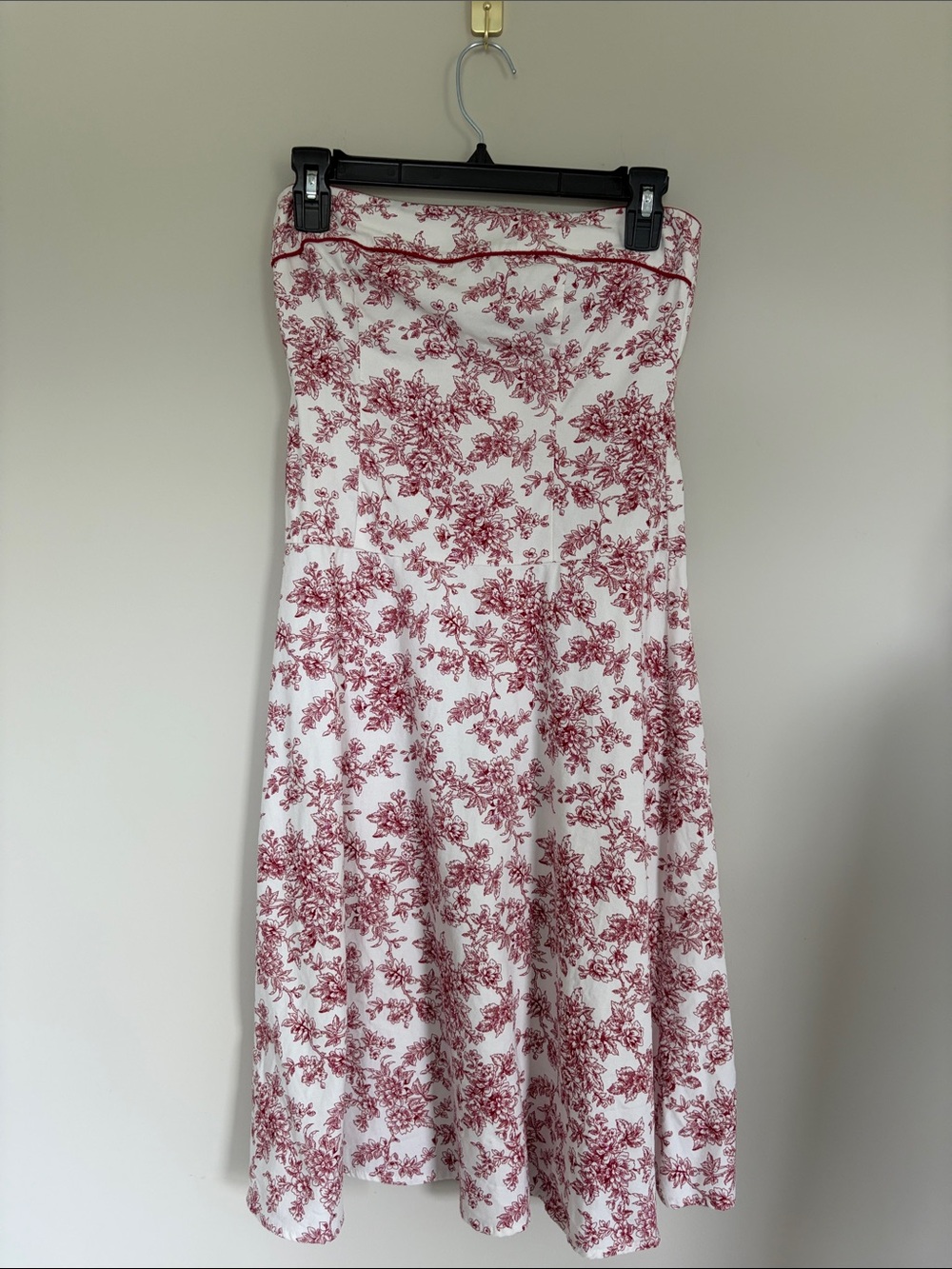 White and Red Floral Strapless Dres